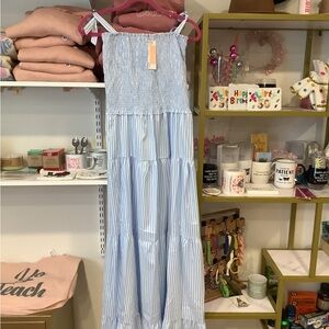 Elegant Blue Striped Maxi Dress